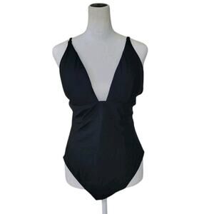 J. Crew Plunge V-Neck One-Piece Women's Swimsuit Size 12 Black AN745 2021‎